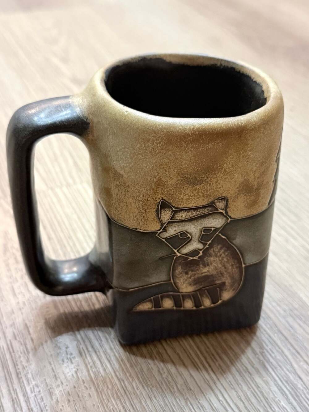 Mara Stoneware Square Coffee Mug Raccoon & Squirrel Forest Animals Design Signed
